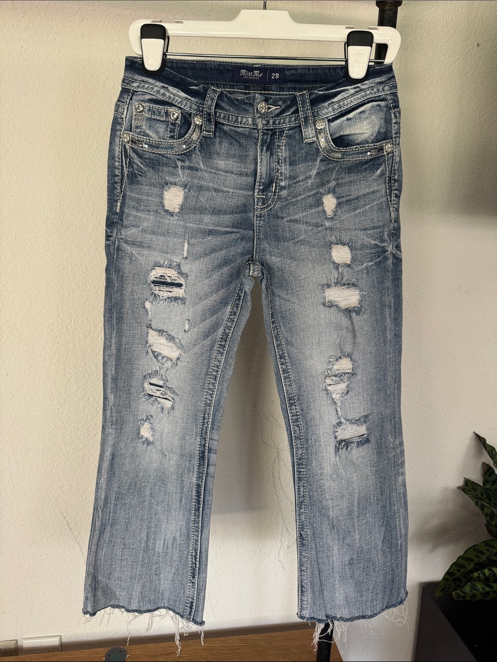 Miss Me Distressed Cropped Light Blue Jeans